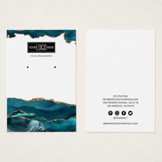 Blauwgroen beeldscherm met rendy & Gold Agate Earr Visitekaartje (Voorkant /achterkant)