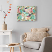 Blauwgroen Beige Abstract schilderij Bloemenpatroo Canvas Afdruk