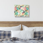 Blauwgroen Beige Abstract schilderij Bloemenpatroo Canvas Afdruk (Insitu (Slaapkamer))