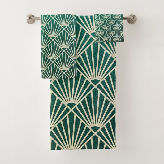 blauwgroen, beige, art nouveau, art deco, ventilat bad handdoek (Insitu)