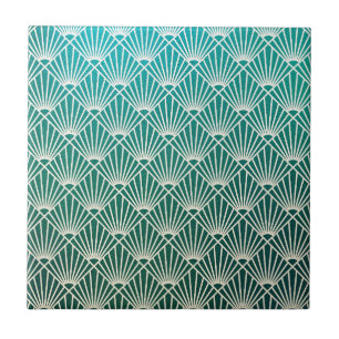 blauwgroen, beige, art nouveau, art deco, ventilat tegeltje