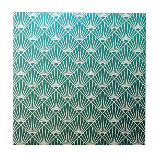 blauwgroen, beige, art nouveau, art deco, ventilat tegeltje (Voorkant)