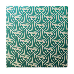 blauwgroen, beige, art nouveau, art deco, ventilat tegeltje