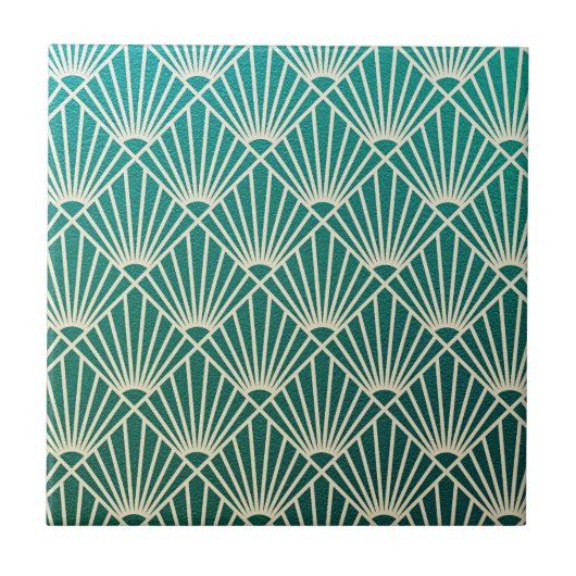 blauwgroen, beige, art nouveau, art deco, ventilat tegeltje (Voorkant)