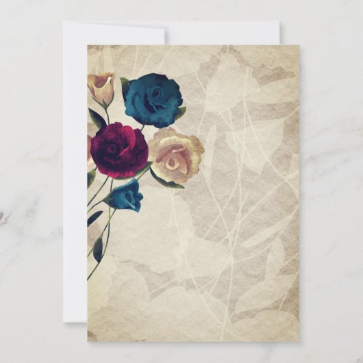 Blauwgroen, Beige Bourgondische Roos Garden Weddin Kaart (Achterkant)