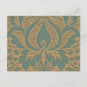 Blauwgroen Beige Damask Briefkaart