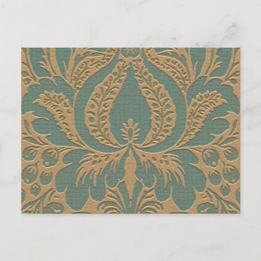 Blauwgroen Beige Damask Briefkaart (Voorkant)