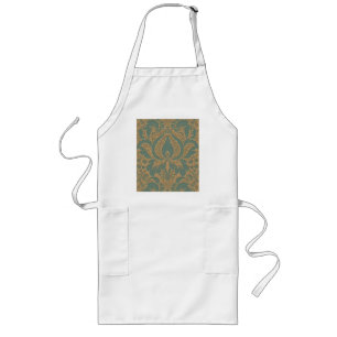 Blauwgroen Beige Damask Lang Schort