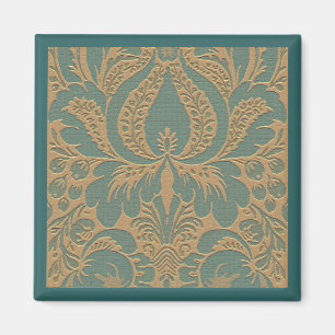 Blauwgroen Beige Damask Magnet