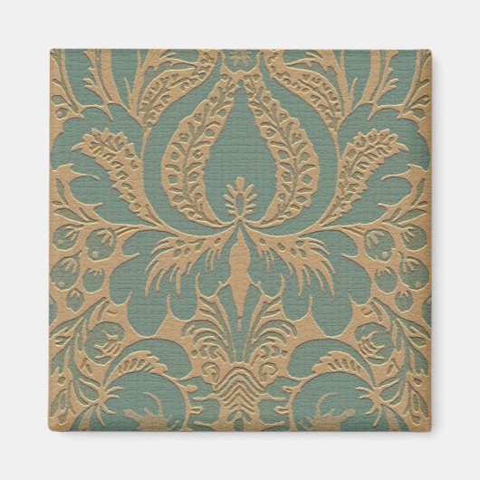 Blauwgroen Beige Damask Magnet (Voorkant)