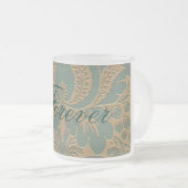Blauwgroen Beige Damask Matglas Koffiemok (Voorkant rechts)