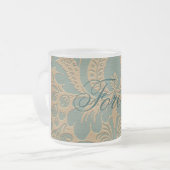 Blauwgroen Beige Damask Matglas Koffiemok (Voorkant links)