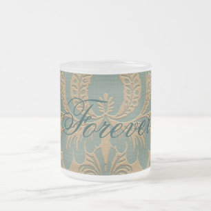 Blauwgroen Beige Damask Matglas Koffiemok
