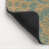 Blauwgroen Beige Damask Mousepad Muismat (Hoek)