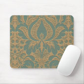 Blauwgroen Beige Damask Mousepad Muismat (Met muis)