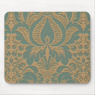 Blauwgroen Beige Damask Mousepad Muismat