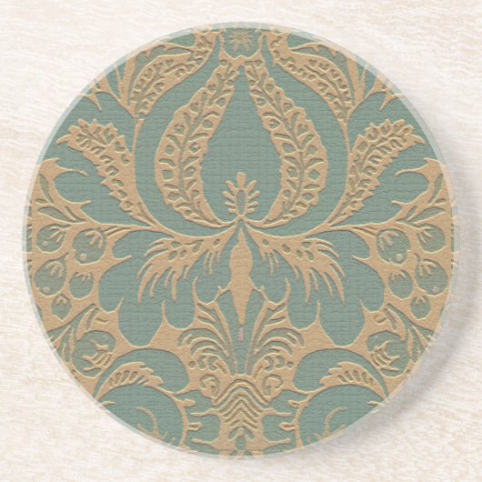 Blauwgroen Beige Damask Onderzetter (Voorkant)