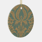 Blauwgroen Beige Damask Ornament (Rechts)