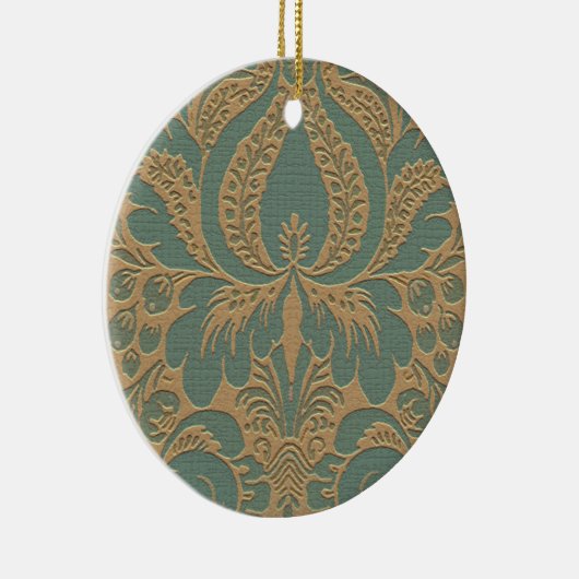 Blauwgroen Beige Damask Ornament (Rechts)