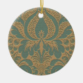 Blauwgroen Beige Damask Ornament (Voorkant)