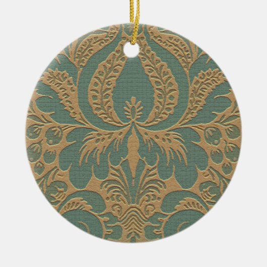 Blauwgroen Beige Damask Ornament (Voorkant)