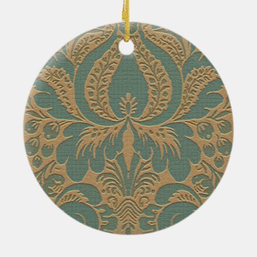 Blauwgroen Beige Damask Ornament (Achterkant)