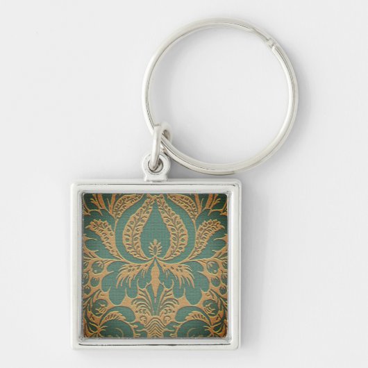 Blauwgroen Beige Damask Sleutelhanger (Voorkant)