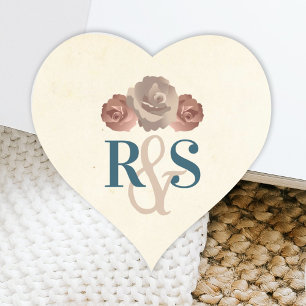 Blauwgroen, beige, puistroze monogram Harde Sticke Hart Sticker