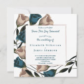 Blauwgroen, beige  Rozen huwelijksuitnodiging Kaart (Voorkant)