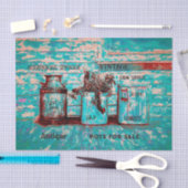 Blauwgroen Beige Rustic Ephemera Art Jugs Tissuepapier (Craft)