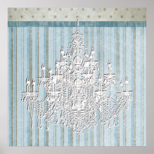 Blauwgroen Beige Shabby Chic Chandelier Wall Art Poster (Voorkant)