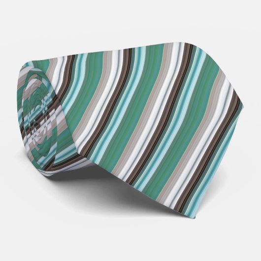 Blauwgroen/beige striped patroon stropdas (Opgerold)