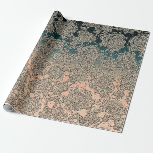Blauwgroen beige Succulent Floral Metallic Patroon Cadeaupapier