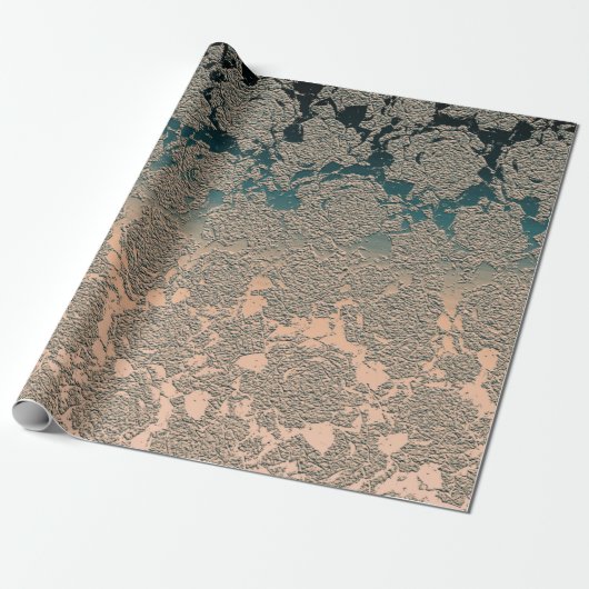 Blauwgroen beige Succulent Floral Metallic Patroon Cadeaupapier (Uitgerold)