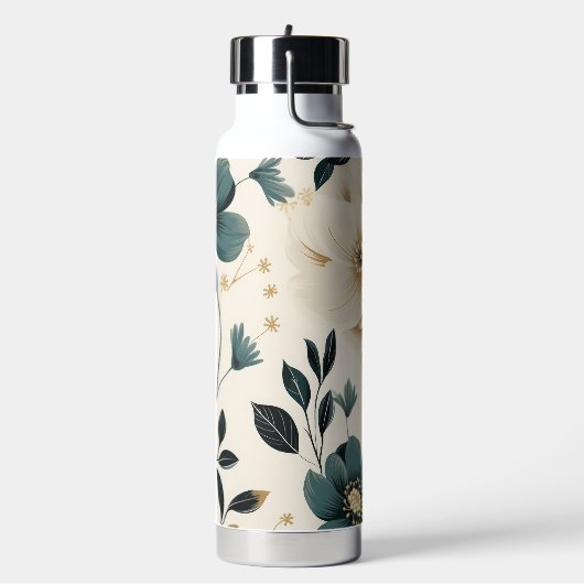 Blauwgroen Beige Zachte  Bloemen Waterfles (Links)