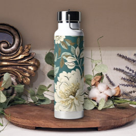 Blauwgroen Beige Zachte  Bloemen Waterfles