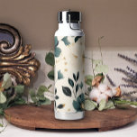 Blauwgroen Beige Zachte  Bloemen Waterfles<br><div class="desc">Bloemen waterfles.</div>