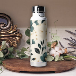 Blauwgroen Beige Zachte  Bloemen Waterfles