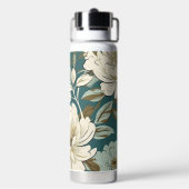 Blauwgroen Beige Zachte Bloemen Waterfles (Achterkant)