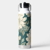 Blauwgroen Beige Zachte Bloemen Waterfles (Voorkant)