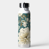 Blauwgroen Beige Zachte Bloemen Waterfles (Links)