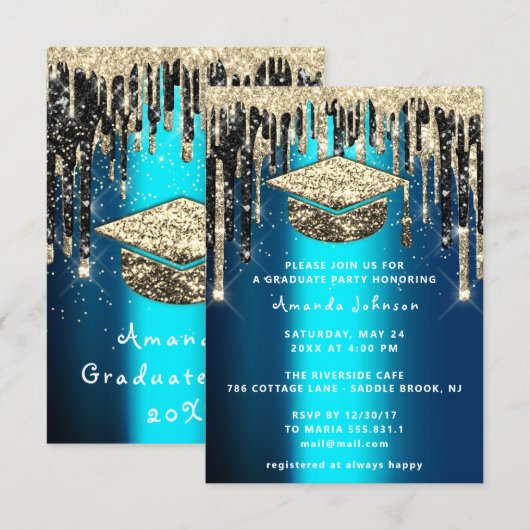 Blauwgroen beker met afstuderen vispartij kaart (Voorkant / Achterkant)