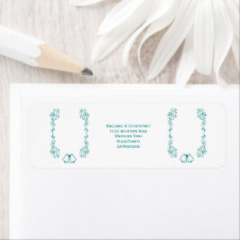 Blauwgroen Bell Scrollwork Ontwerp Wedding Return Etiket