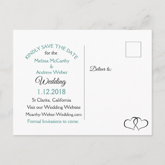 Blauwgroen belletjes Foto Opslaan Datum Aankondigingskaart (Achterkant)