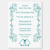 Blauwgroen Bells Scrollwork Design Wedding Sla de Magneet (Voorkant)