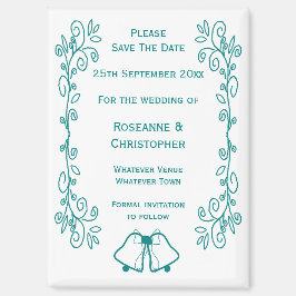 Blauwgroen Bells Scrollwork Design Wedding Sla de  Magneet