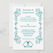 Blauwgroen Bells Scrollwork Ontwerp Wedding Kaart (Voorkant)