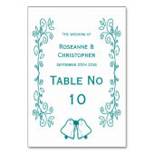 Blauwgroen Bells Scrollwork Ontwerp Wedding Kaart (Achterkant)