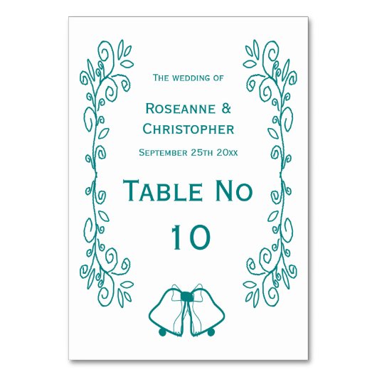 Blauwgroen Bells Scrollwork Ontwerp Wedding Kaart (Voorkant)