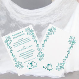Blauwgroen Bells Scrollwork Ontwerp Wedding Kaart